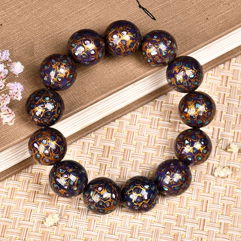 Intangible Cultural Heritage Lacquer Bracelet with Multi-Jewels, Mother-of-Pearl Inlay, and Xipi Lacquer Technique Beads