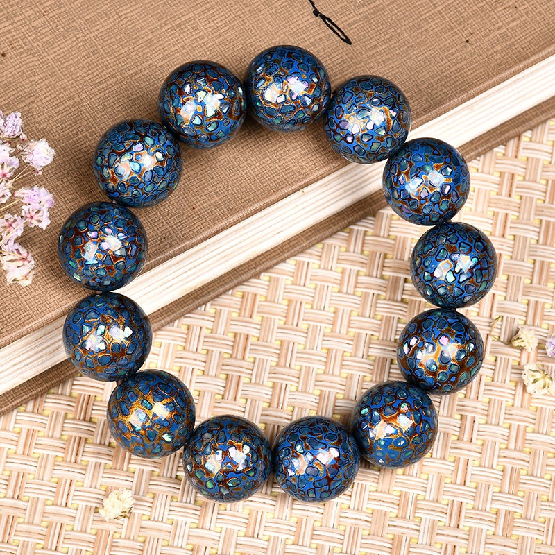 Intangible Cultural Heritage Lacquer Bracelet with Multi-Jewels, Mother-of-Pearl Inlay, and Xipi Lacquer Technique Beads
