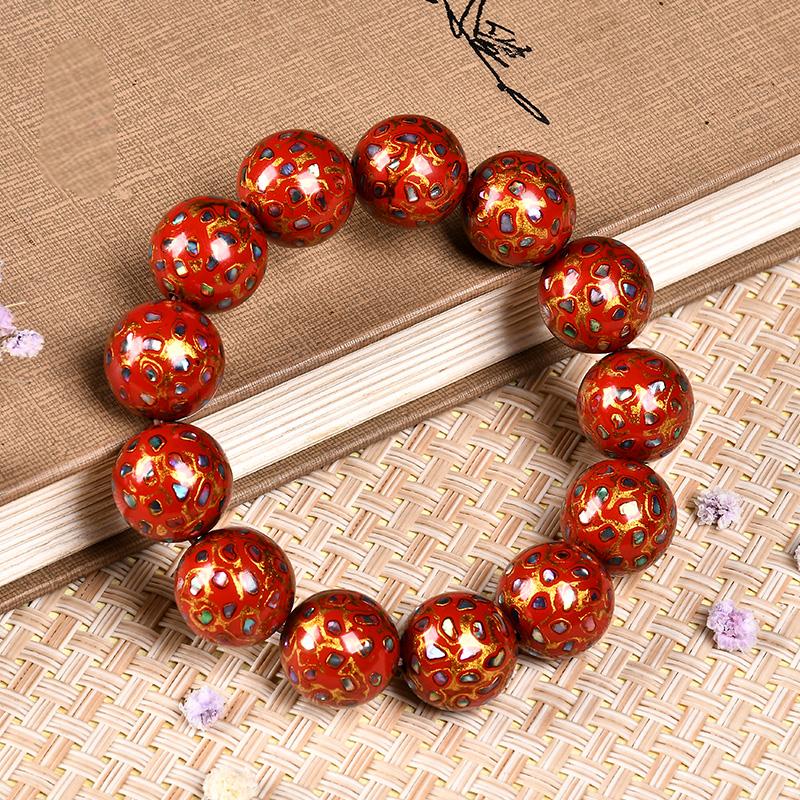 Intangible Cultural Heritage Lacquer Bracelet with Multi-Jewels, Mother-of-Pearl Inlay, and Xipi Lacquer Technique Beads