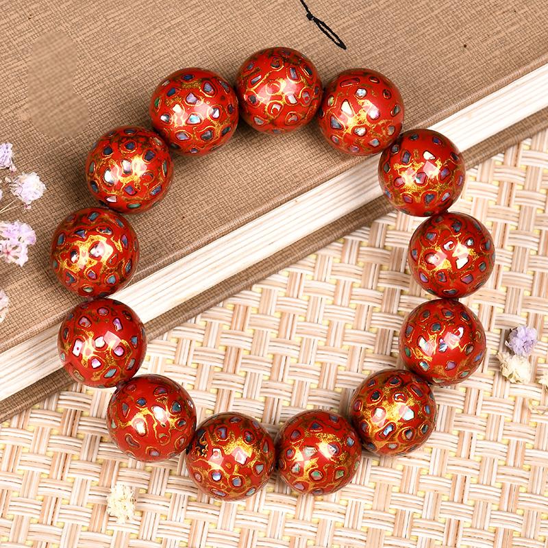 Intangible Cultural Heritage Lacquer Bracelet with Multi-Jewels, Mother-of-Pearl Inlay, and Xipi Lacquer Technique Beads