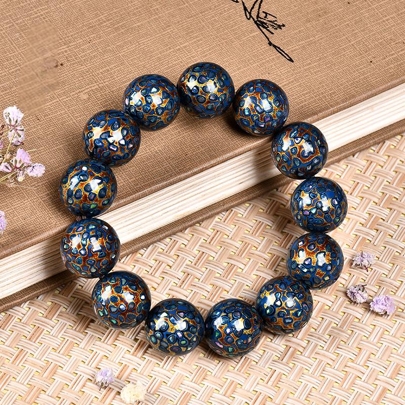 Intangible Cultural Heritage Lacquer Bracelet with Multi-Jewels, Mother-of-Pearl Inlay, and Xipi Lacquer Technique Beads