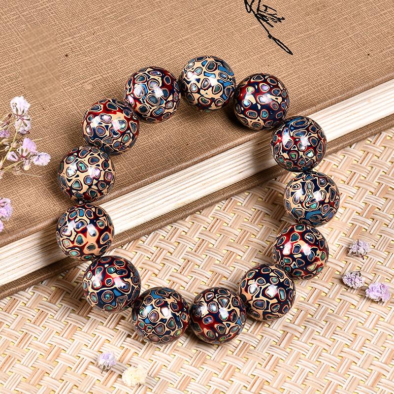 Intangible Cultural Heritage Lacquer Bracelet with Multi-Jewels, Mother-of-Pearl Inlay, and Xipi Lacquer Technique Beads