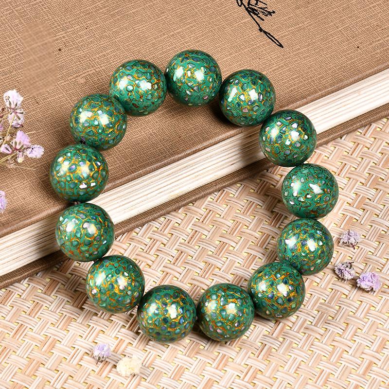 Intangible Cultural Heritage Lacquer Bracelet with Multi-Jewels, Mother-of-Pearl Inlay, and Xipi Lacquer Technique Beads