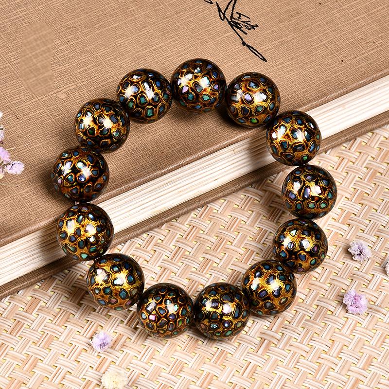 Intangible Cultural Heritage Lacquer Bracelet with Multi-Jewels, Mother-of-Pearl Inlay, and Xipi Lacquer Technique Beads