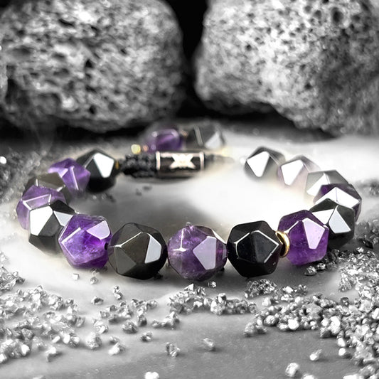 Amethyst & Obsidian Streetwear Braided Rope Bracelet