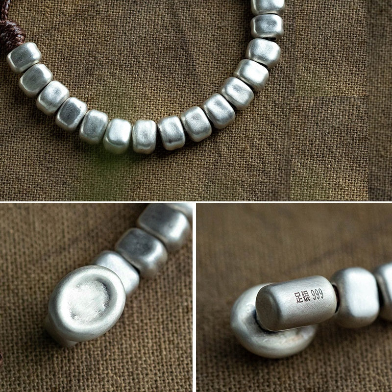 Fine Silver Vintage Women's Wax Rope Bead Bracelet
