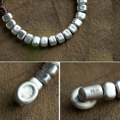 Fine Silver Vintage Women's Wax Rope Bead Bracelet