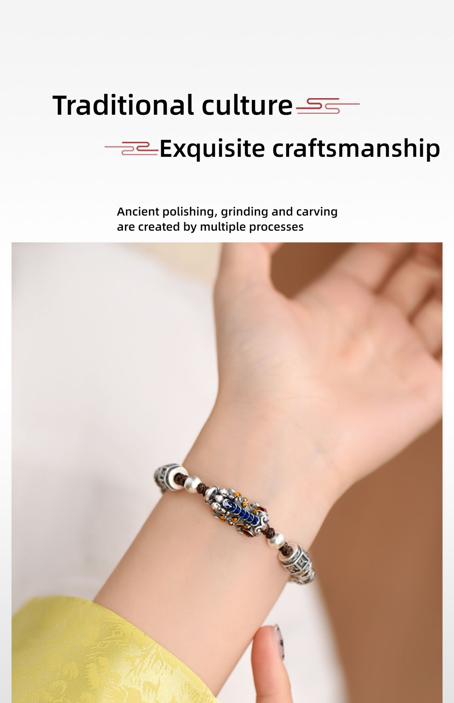 999 Pure Silver Cloisonné Pi Xiu Bracelet