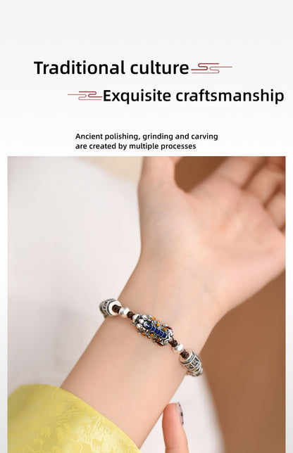 999 Pure Silver Cloisonné Pi Xiu Bracelet