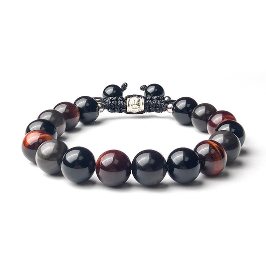 Dark God Natural Multi-gemstone Obsidian & Tiger's Eye Bracelet