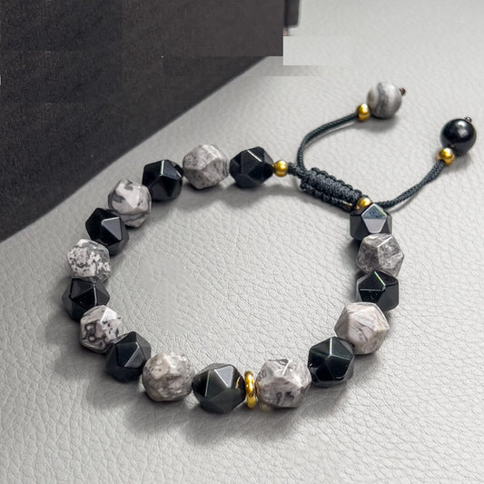 Obsidian Bead Crystal Faceted Asymmetric Bracelet