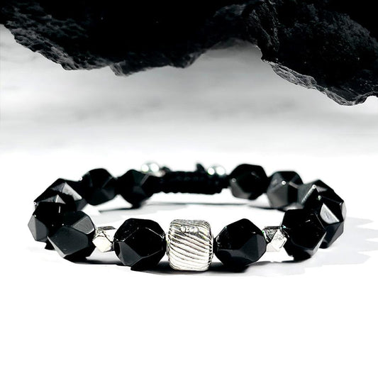 Men's Pure Silver Obsidian Bracelet