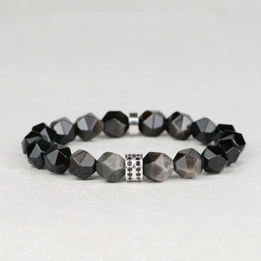 Men's Natural Obsidian & Silver Sheen Obsidian Bracelet