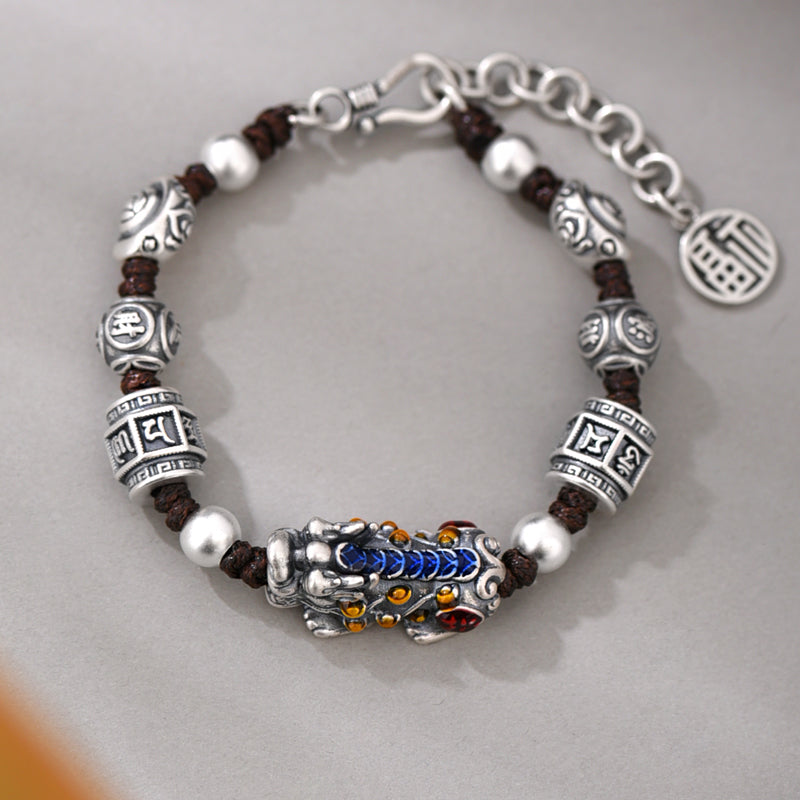 999 Pure Silver Cloisonné Pi Xiu Bracelet